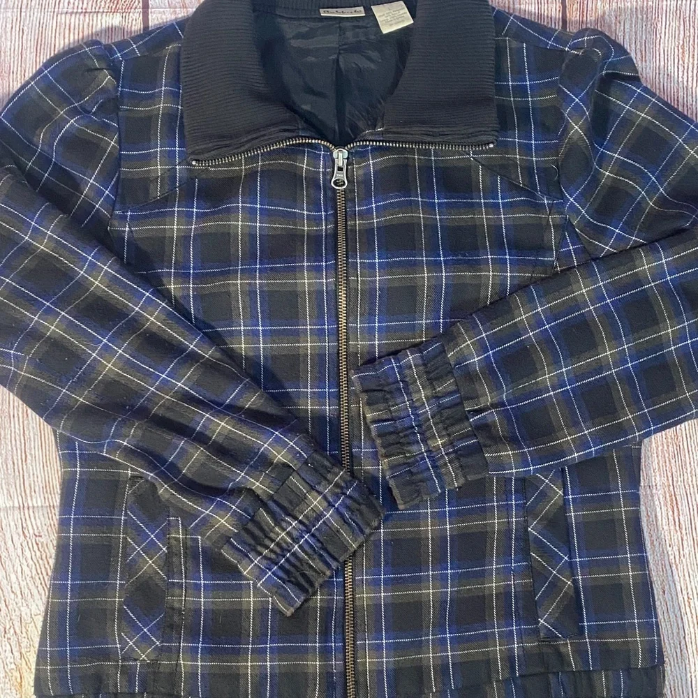 Rubbish Women’s Plaid Zip Jacket Large Blue Lined Casual Fall Layer